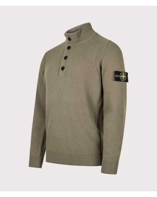 Stone Island Green Lambswool Button Up Jumper for men