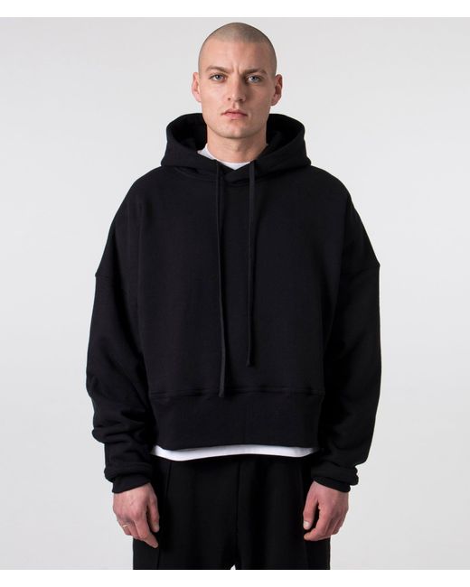 FLORENCE BLACK Black Oversized Essential Crop Hoodie V3 for men