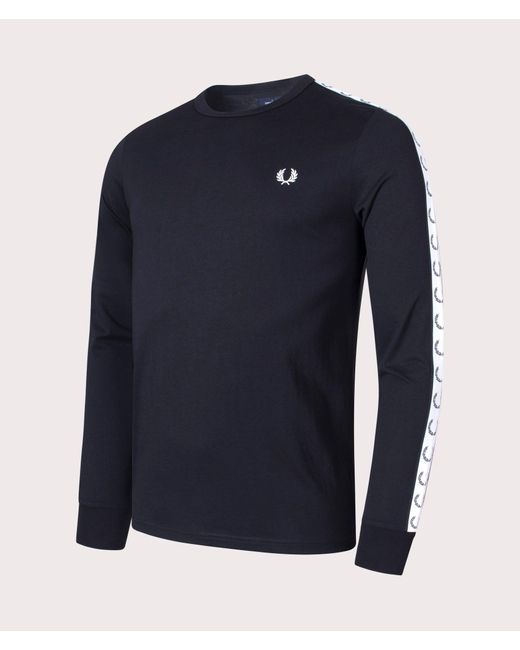 Fred Perry Blue Long Sleeve Taped T-shirt for men