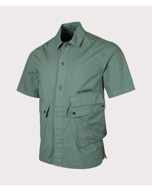 C P Company Green Short Sleeve Popeline Pocket Shirt for men