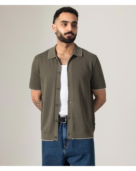 NN07 Green Nalo Knit Textured Stitch Shirt for men