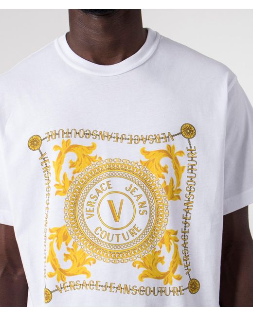 Versace White Foulard V Emblem Chain Logo T-shirt for men