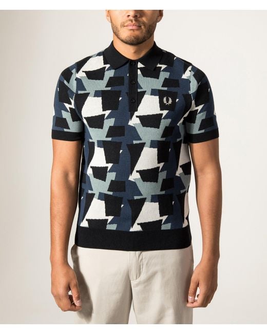 Fred Perry Blue Regular Fit Fragment Jacquard Knit Polo Shirt for men