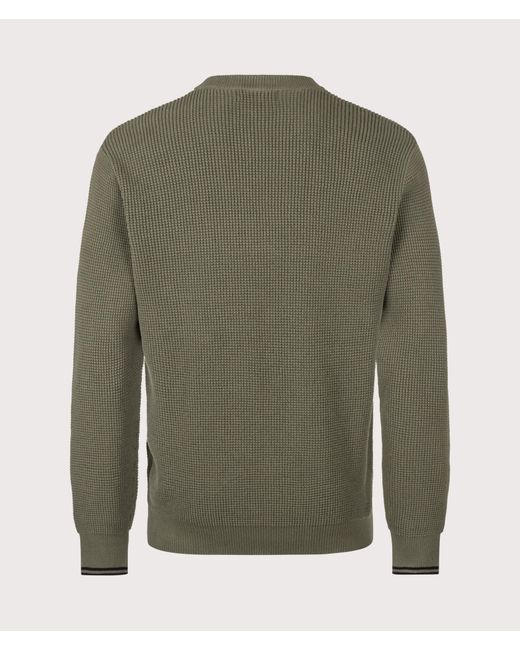 Fred Perry Green Regular Fit Waffle Stitch Jumper for men