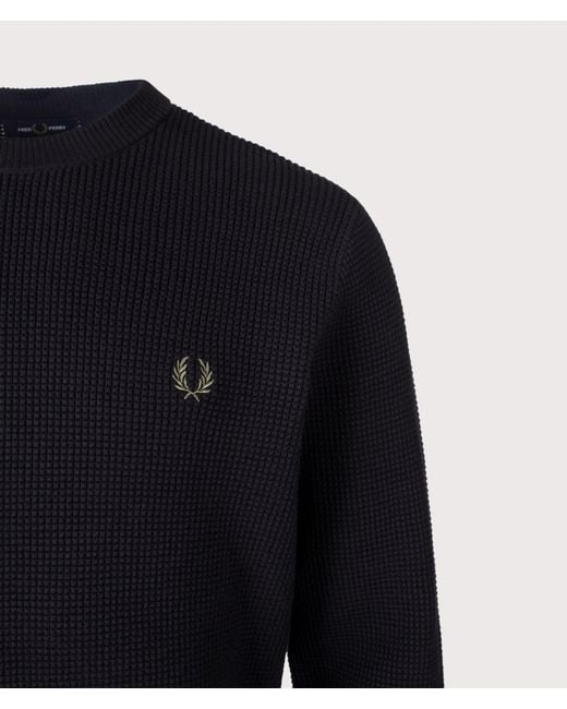 Fred Perry Blue Regular Fit Waffle Stitch Jumper for men