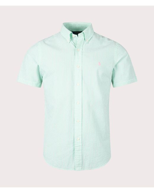 Polo Ralph Lauren Green Custom Fit Seersucker Stripe Shirt for men