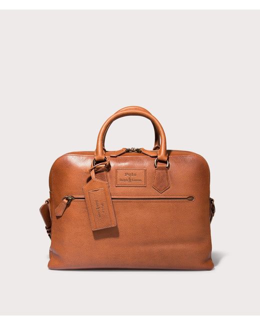 Polo Ralph Lauren Brown Pebbled Leather Commuter Bag for men
