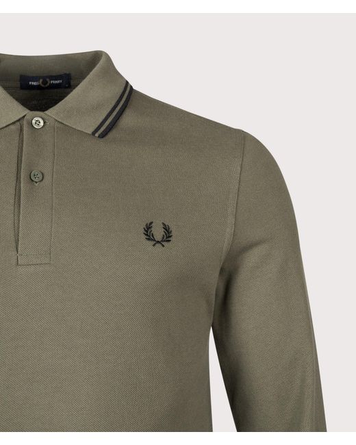 Fred Perry Green Regular Fit Long Sleeve Twin Tipped Polo Shirt for men