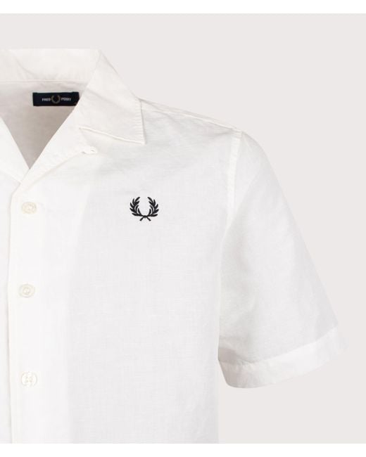 Fred Perry White Relaxed Fit Linen Blend Revere Collar Shirt for men