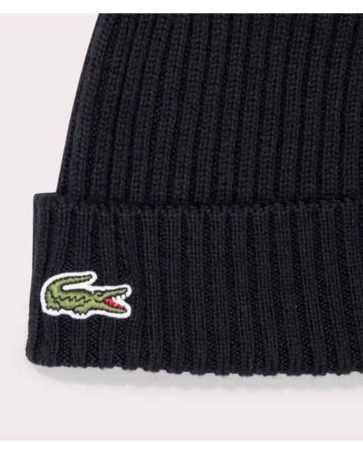 Lacoste Blue Ribbed Wool Beanie for men