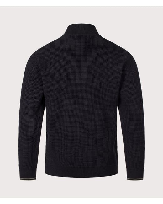 Fred Perry Blue Regular Fit Waffle Stitch Quarter Zip Jumper for men