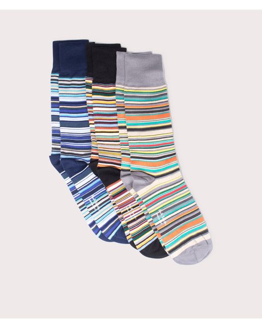 Paul Smith Blue 3 Pack Of Signature Stripe Socks for men
