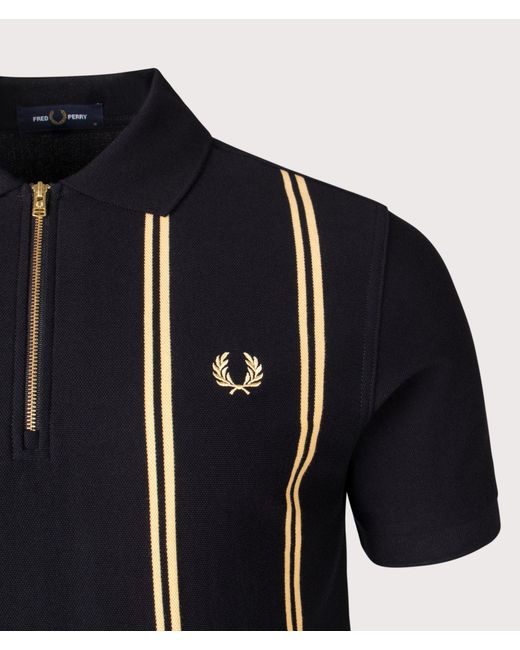 Fred Perry Black Regular Fit Vertical Stripe Zip Neck Polo Shirt for men