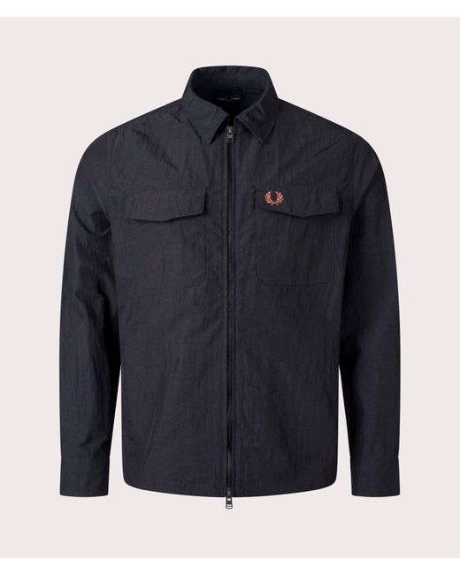 Fred Perry Blue Zip Through Lightweight Textured Overshirt for men