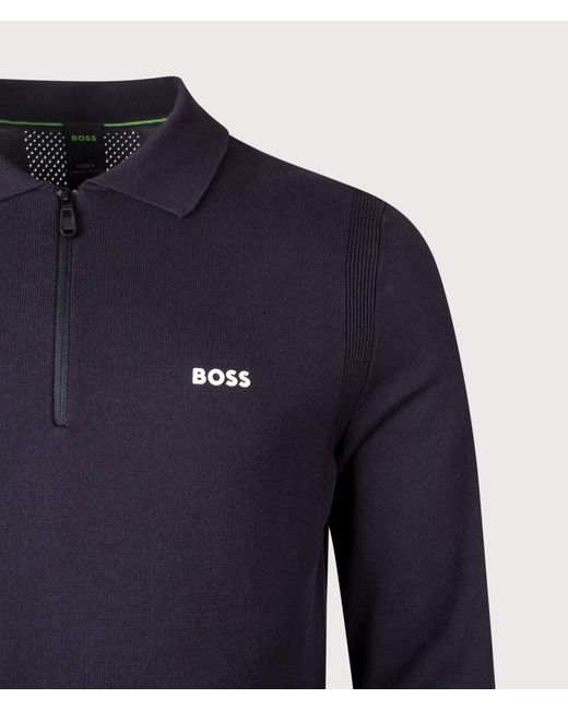 Boss Blue Regular Fit Ever-X Collared Quarter Zip Knit Jumper for men