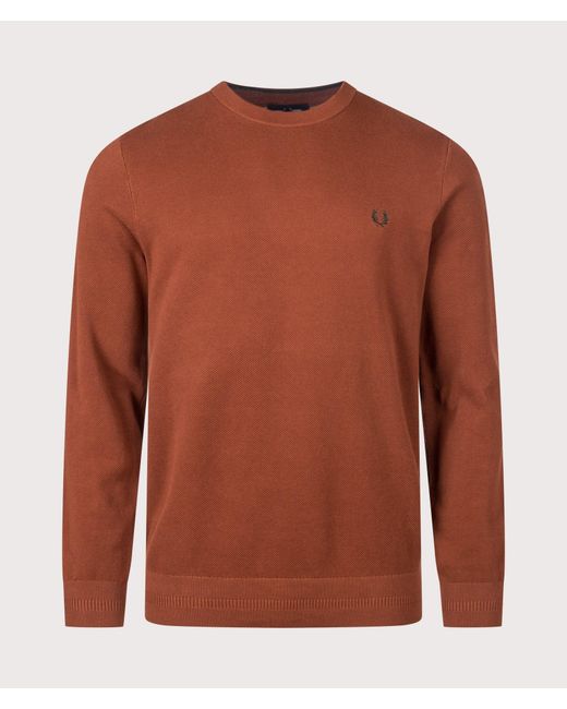 Fred Perry Brown Regular Fit Piqué Stitch Jumper for men
