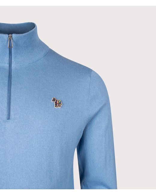 Paul Smith Blue Regular Fit Zebra Logo Quarter Zip Jumper for men