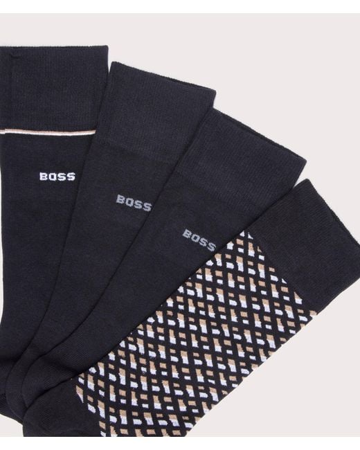 Boss Blue 4 Pack Rs Monogramed Socks for men