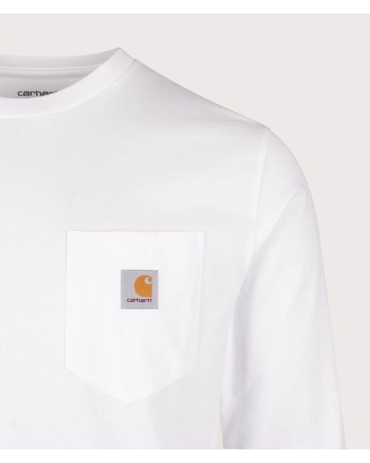 Carhartt White Regular Fit Long Sleeve Pocket T-Shirt for men
