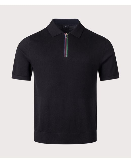 Paul Smith Black Regular Fit Knitted Quarter Zip Polo Shirt for men