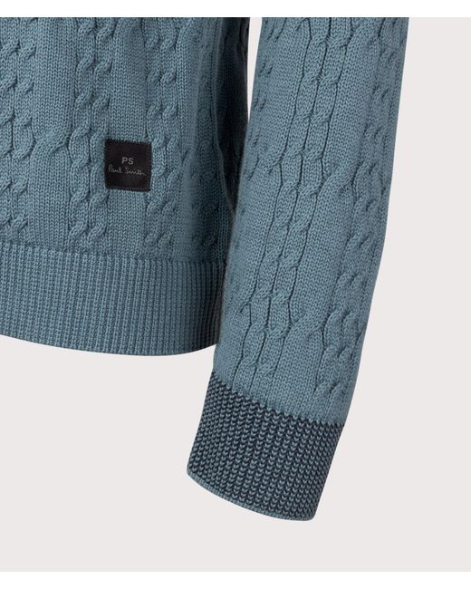 Paul Smith Blue Cable Knit Zip Through Cardigan for men