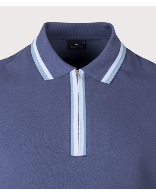 Paul Smith Blue Regular Fit Quarter Zip Polo Shirt for men