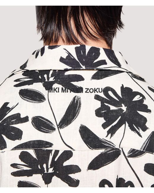 MKI Miyuki-Zoku Brown Box Fit Floral Linen Short Sleeve Vacation Shirt for men