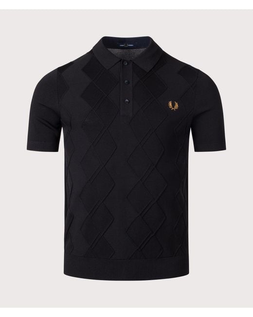 Fred Perry Black Cable Knitted Polo Shirt for men