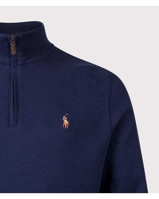 Polo Ralph Lauren Blue Loose Fit Estate-Rib Quarter Zip Knit Jumper for men