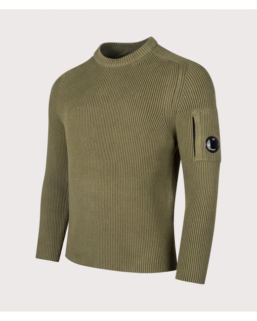 C P Company Green Full Rib Crewneck Lens Jumper for men