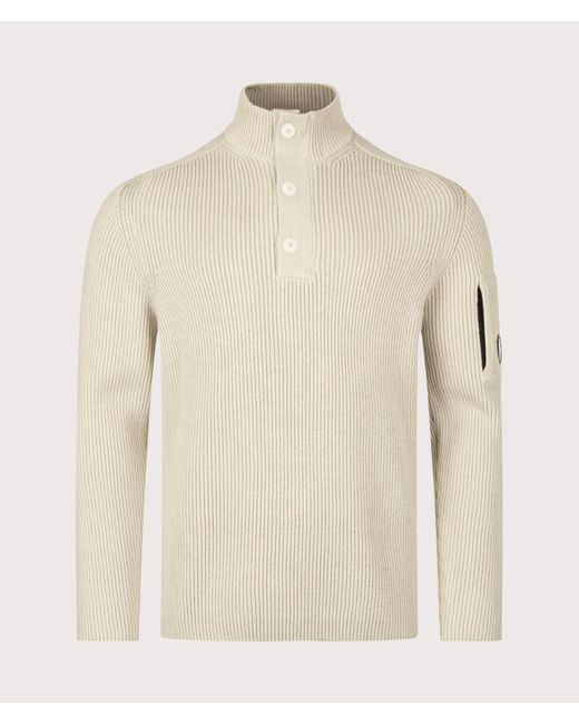 C P Company Natural Full Rib Cotton Half Button Lens Jumper for men