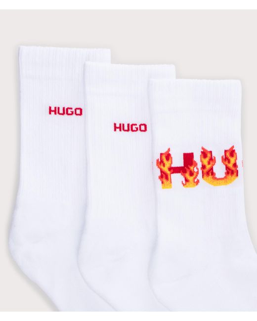 HUGO White 3pack Rib Flame Socks for men
