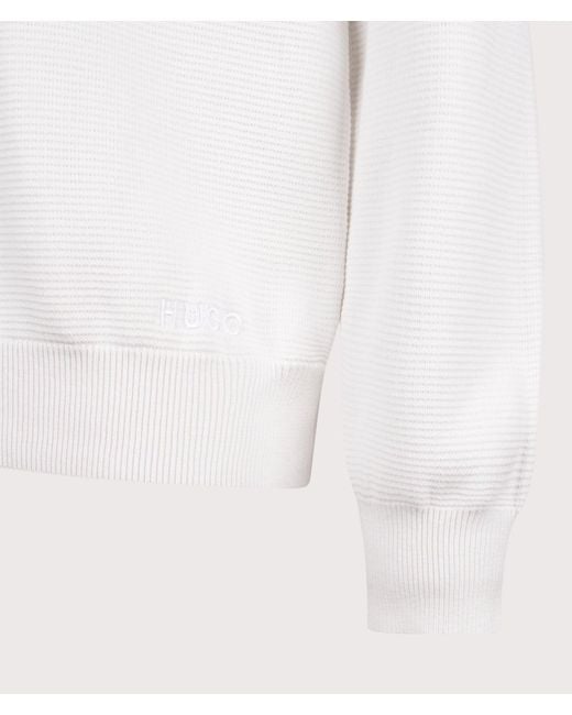HUGO White Relaxed Fit Long Sleeve San Pauley Polo Shirt for men