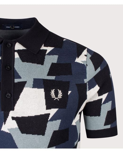 Fred Perry Blue Regular Fit Fragment Jacquard Knit Polo Shirt for men