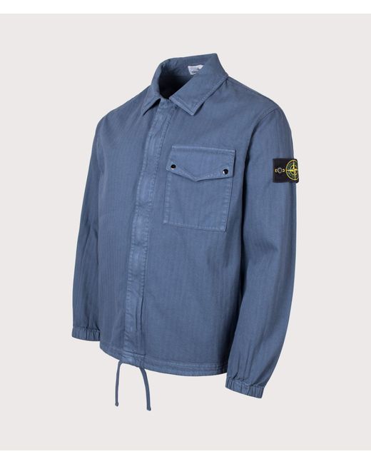 Stone Island Blue Cotton Herringbone Overshirt for men