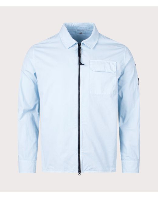 C P Company Blue Gabardine Zipped Overshirt for men