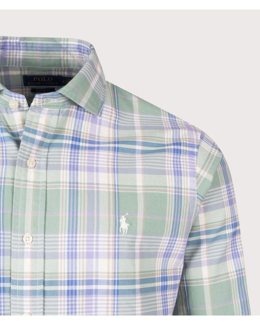 Polo Ralph Lauren Blue Custom Fit Plaid Oxford Shirt for men