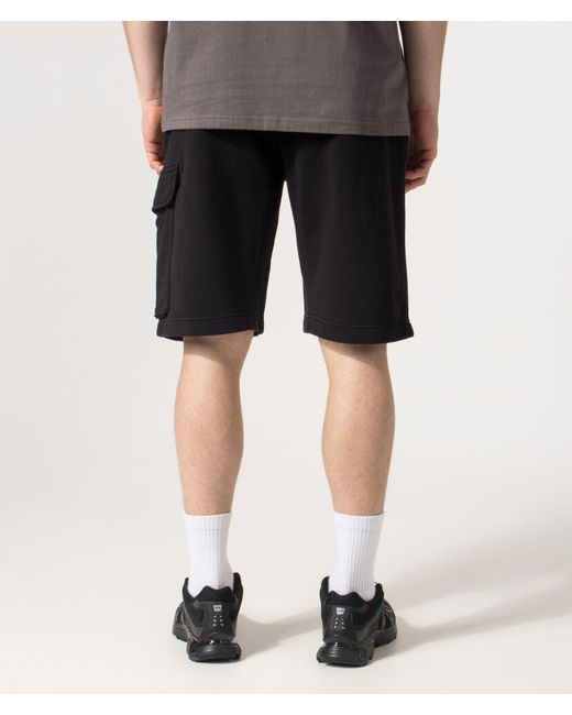 C P Company Black Regular Fit Cotton Diagonal Fleece Cargo Sweatshorts for men
