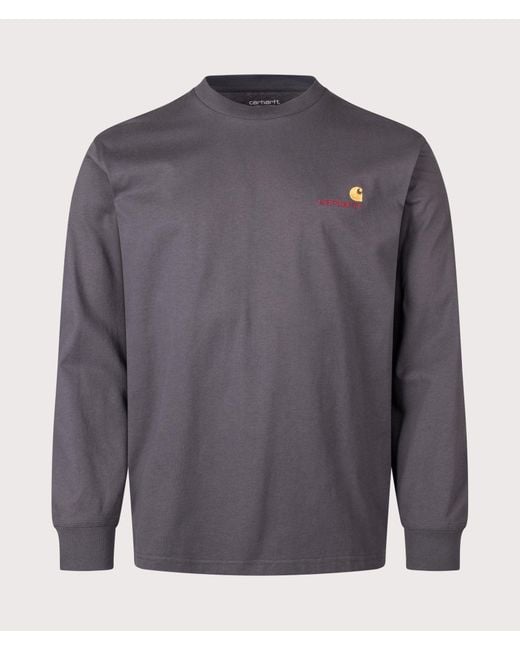 Carhartt Gray Loose Fit American Script Long Sleeve T-Shirt for men