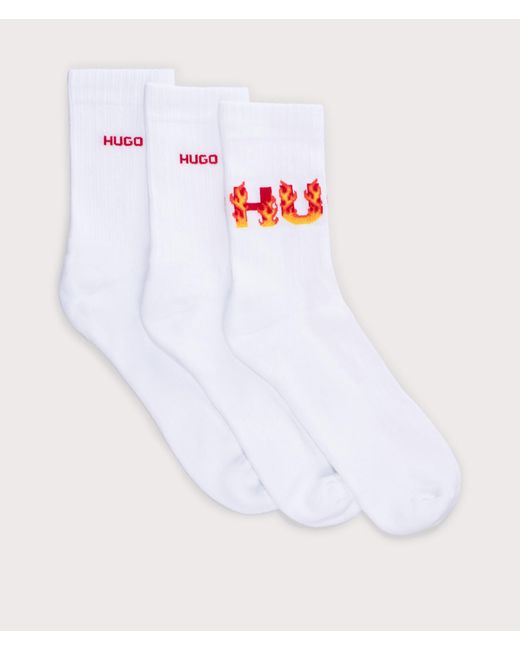 HUGO White 3pack Rib Flame Socks for men