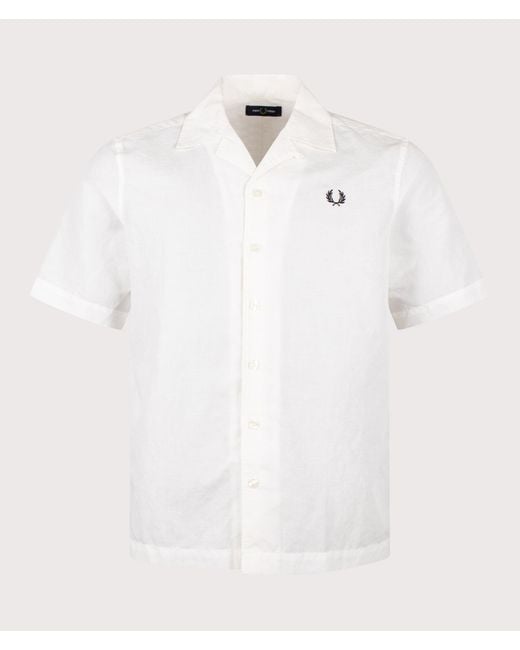 Fred Perry White Relaxed Fit Linen Blend Revere Collar Shirt for men