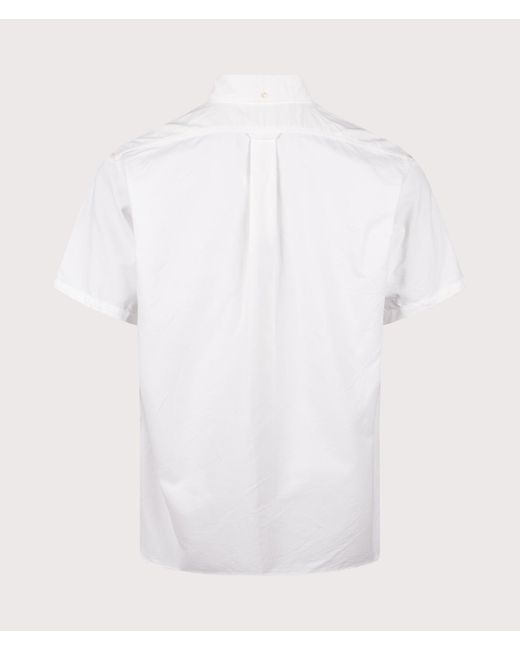 Nanamica White Relaxed Fit Button Down Wind Short Sleeve Shirt for men