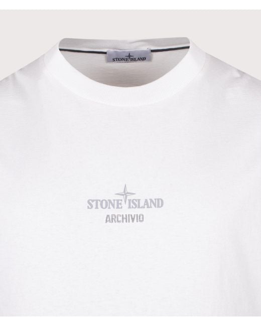 Stone Island White Regular Fit 'Archivio' Print T-Shirt for men