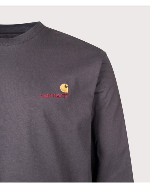 Carhartt Gray Loose Fit American Script Long Sleeve T-Shirt for men
