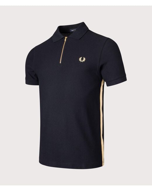 Fred Perry Blue Regular Fit Stripe Tape Zip Neck Polo Shirt for men