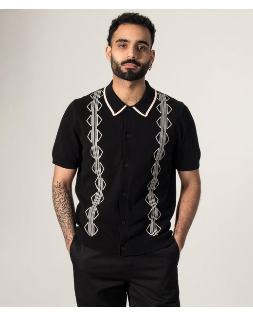 Wax London Black Tellaro Flower Jacquard Short Sleeve Shirt for men