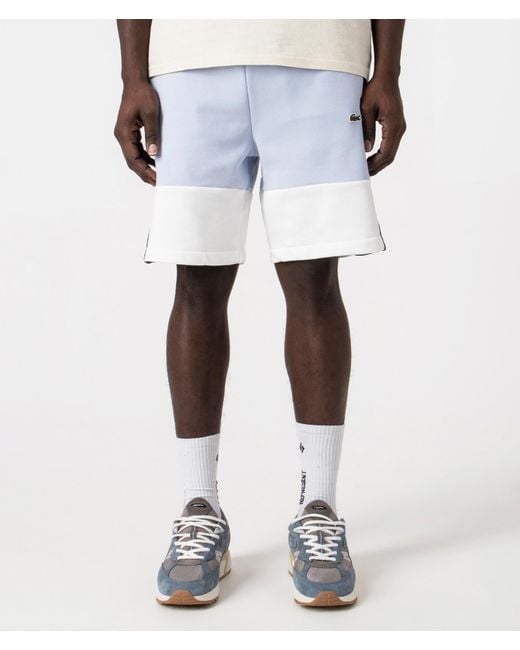Lacoste White Regular Fit Brushed Fleece Colourblock Sweat Shorts for men