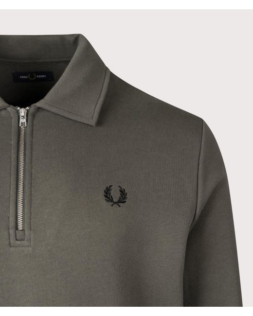 Fred Perry Gray Quarter Zip Collared Sweatshirt for men