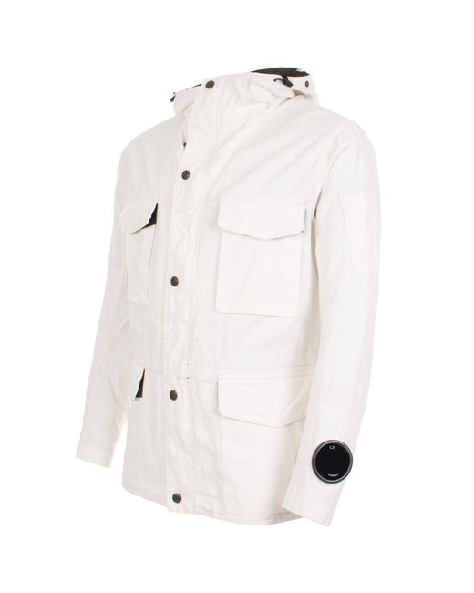 C P Company White Plated Linen La Mille Jacket for men