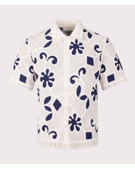 Wax London Blue Porto Doodle Crochet Shirt for men